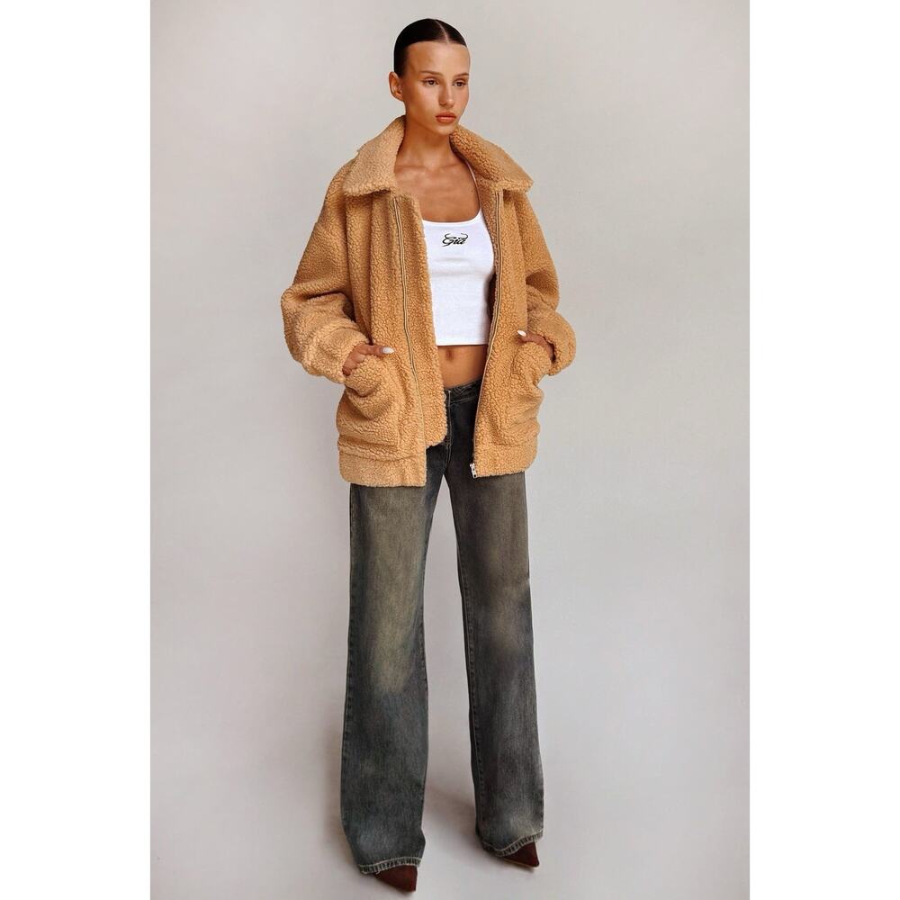 I am Gia Teddy Coat Oversized Sherpa Jacket In Camel Small